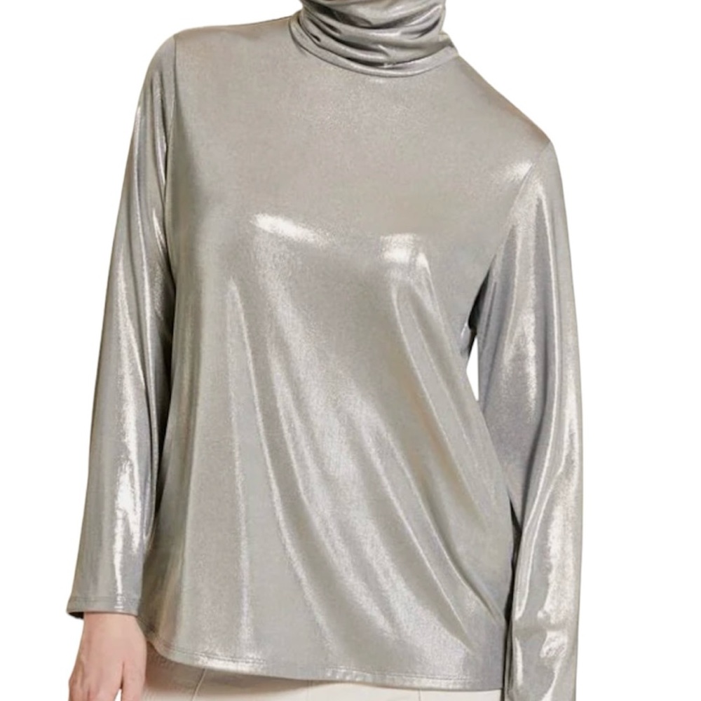 NWT Marina Rinaldi Laminated-look jersey jumper with high neck and long sleevesL